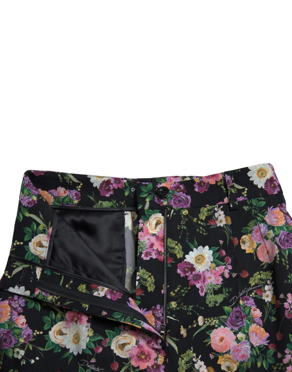 Dolce & Gabbana Black Floral Wool High Waist Wide Leg Pants - IT40|S - Trousers
