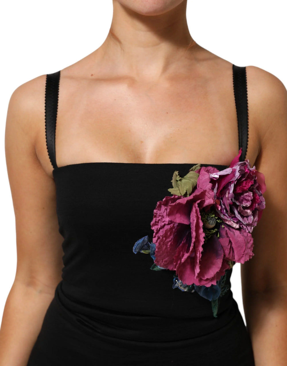 Dolce & Gabbana Black Flower Applqies Bodycon Sheath Dress - IT40|S - Dresses