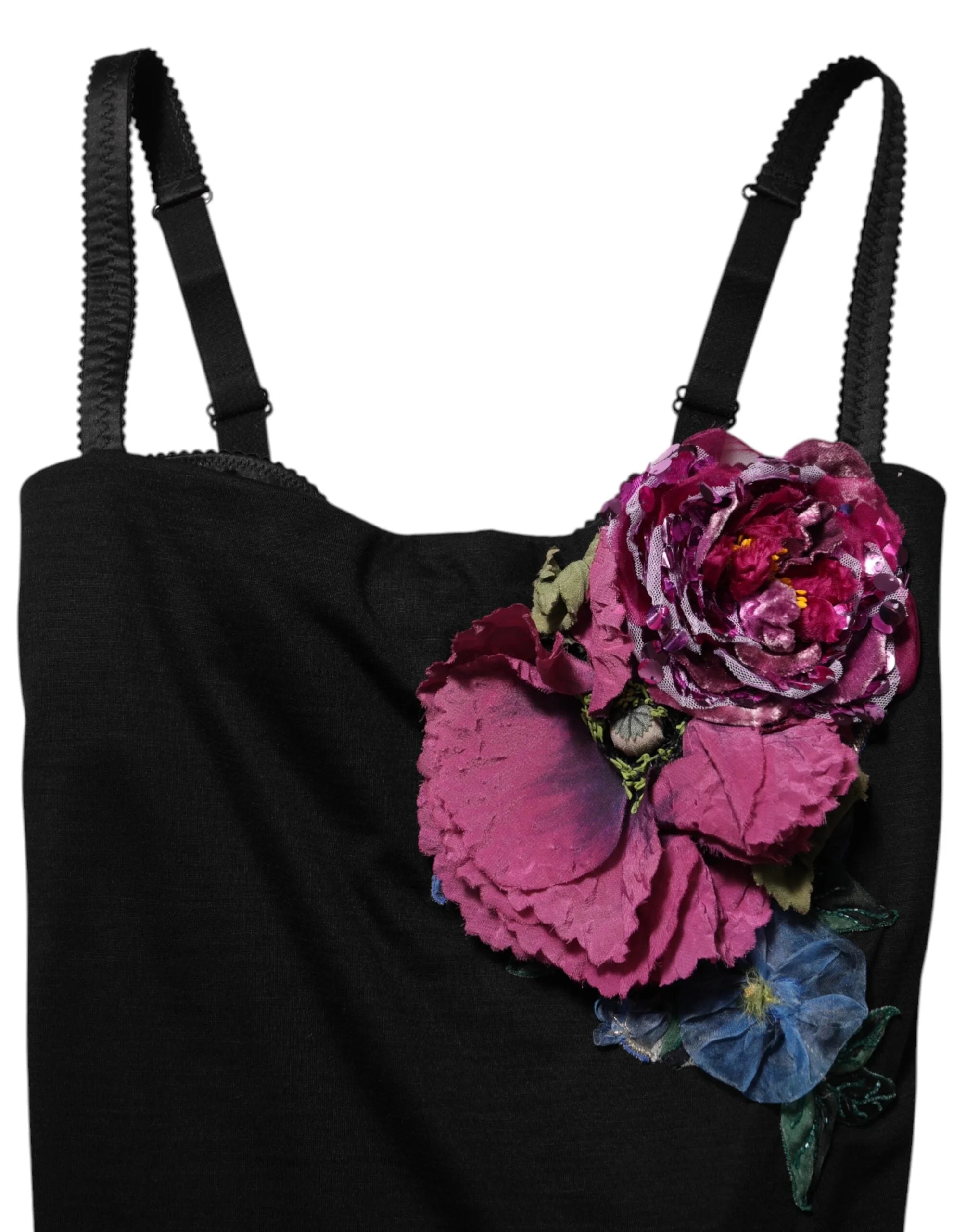 Dolce & Gabbana Black Flower Applqies Bodycon Sheath Dress - IT40|S - Dresses