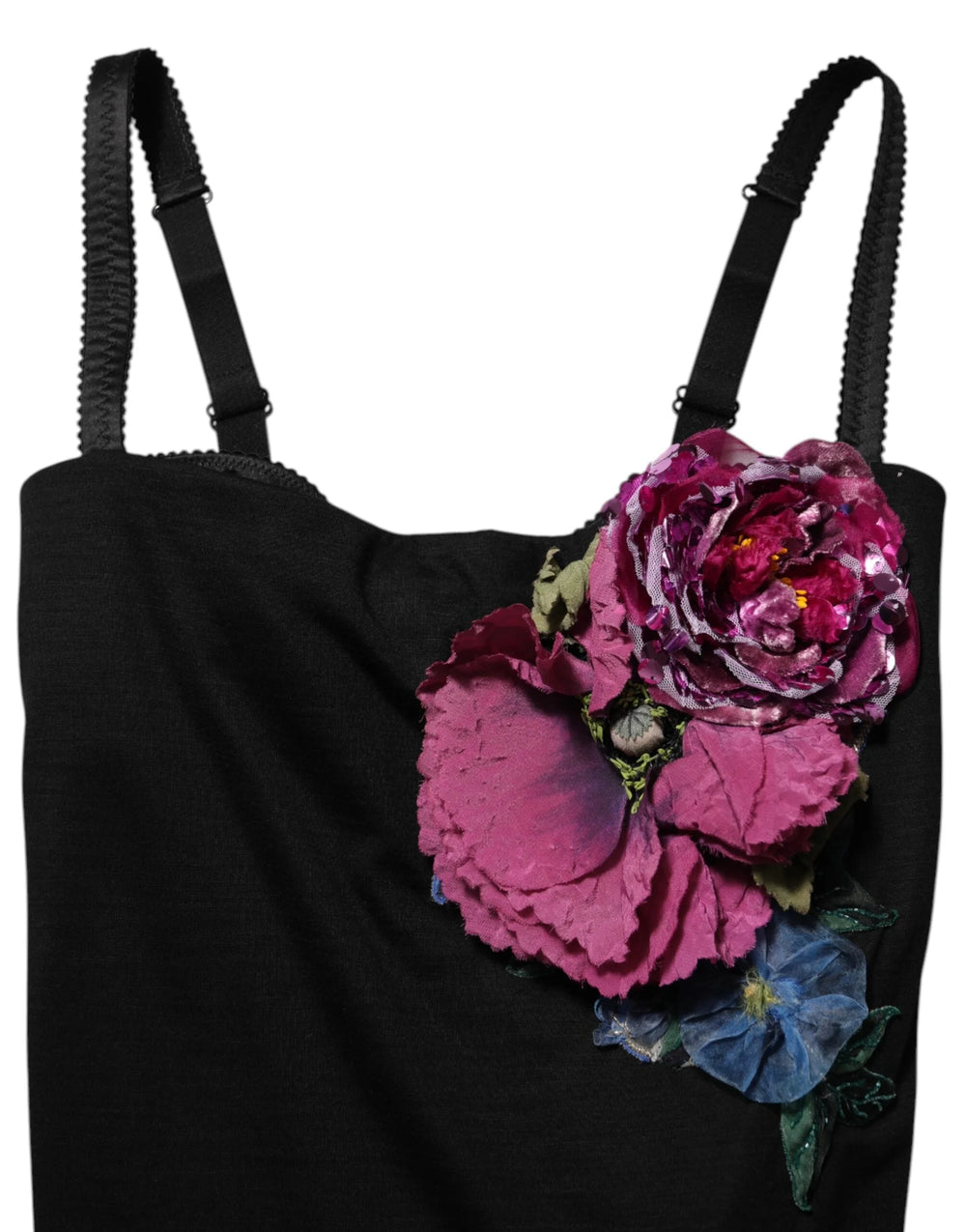 Dolce & Gabbana Black Flower Applqies Bodycon Sheath Dress - IT40|S - Dresses