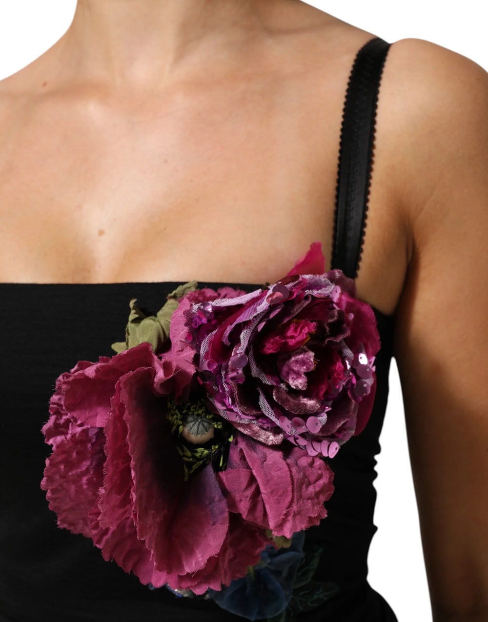 Dolce & Gabbana Black Flower Applqies Bodycon Sheath Dress - IT40|S - Dresses