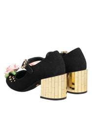 Dolce & Gabbana Black Flower Crystal Embellished Mary Jane Shoes - EU36/US5.5