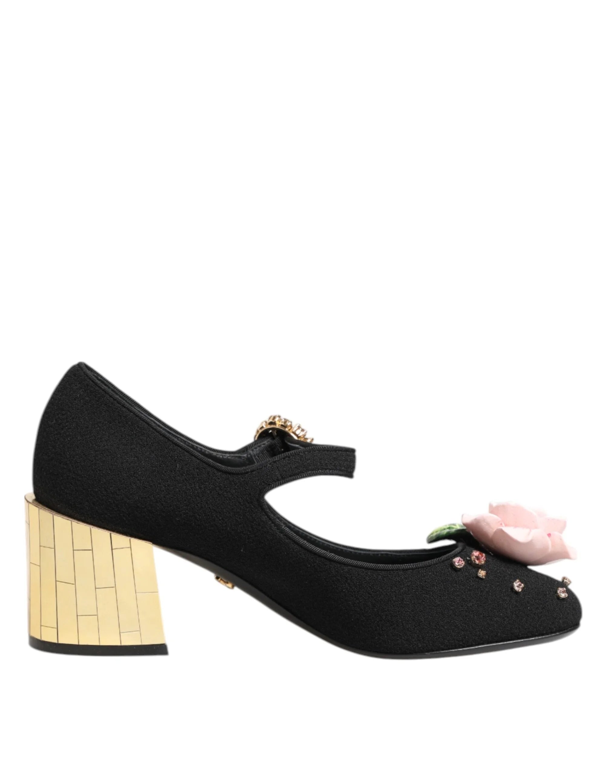 Dolce & Gabbana Black Flower Crystal Embellished Mary Jane Shoes - EU36/US5.5