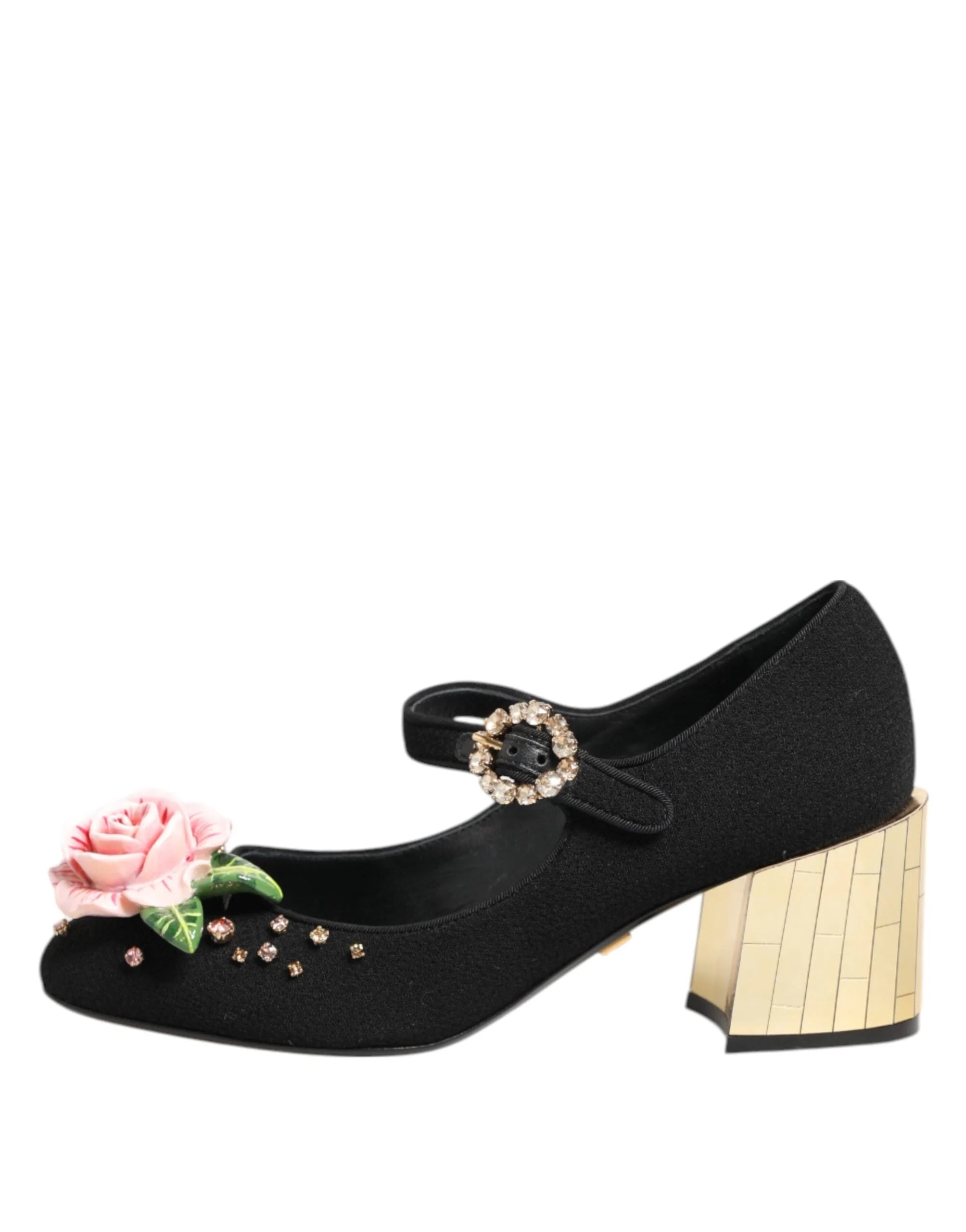 Dolce & Gabbana Black Flower Crystal Embellished Mary Jane Shoes - EU36/US5.5