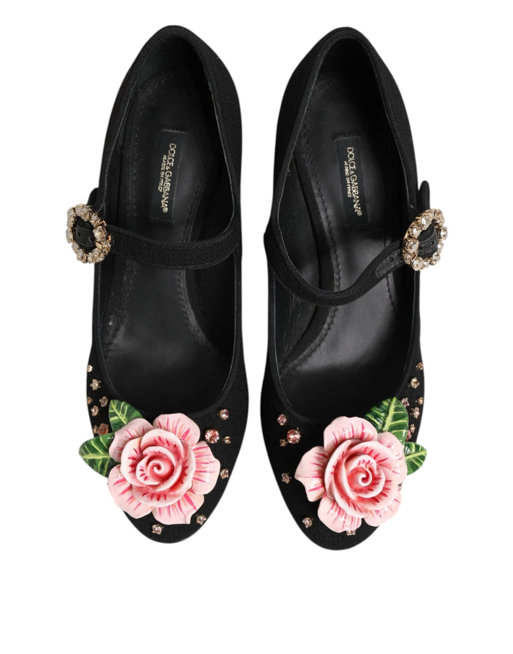 Dolce & Gabbana Black Flower Crystal Embellished Mary Jane Shoes - EU36/US5.5