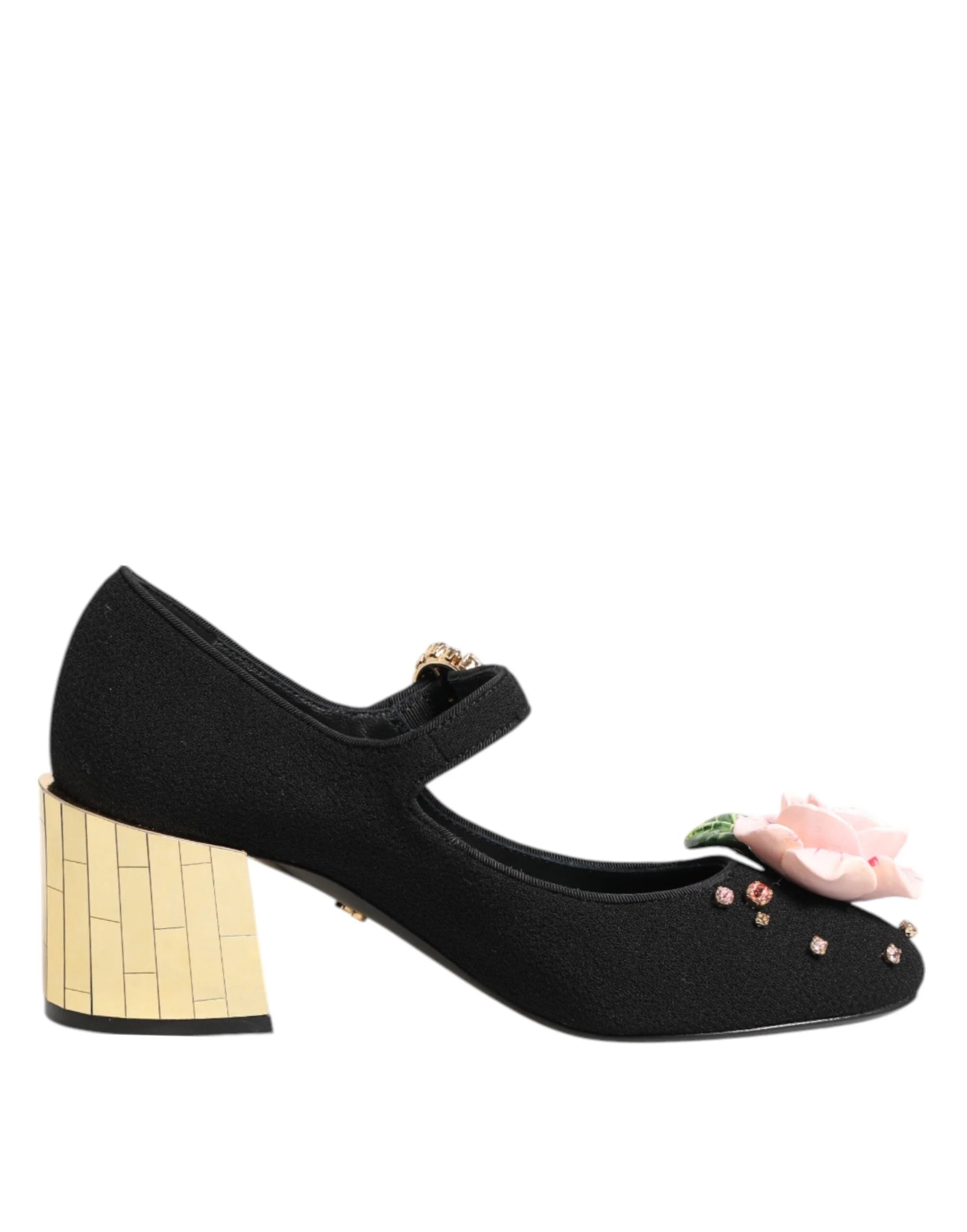 Dolce & Gabbana Black Flower Crystal Embellished Mary Jane Shoes - EU36/US5.5