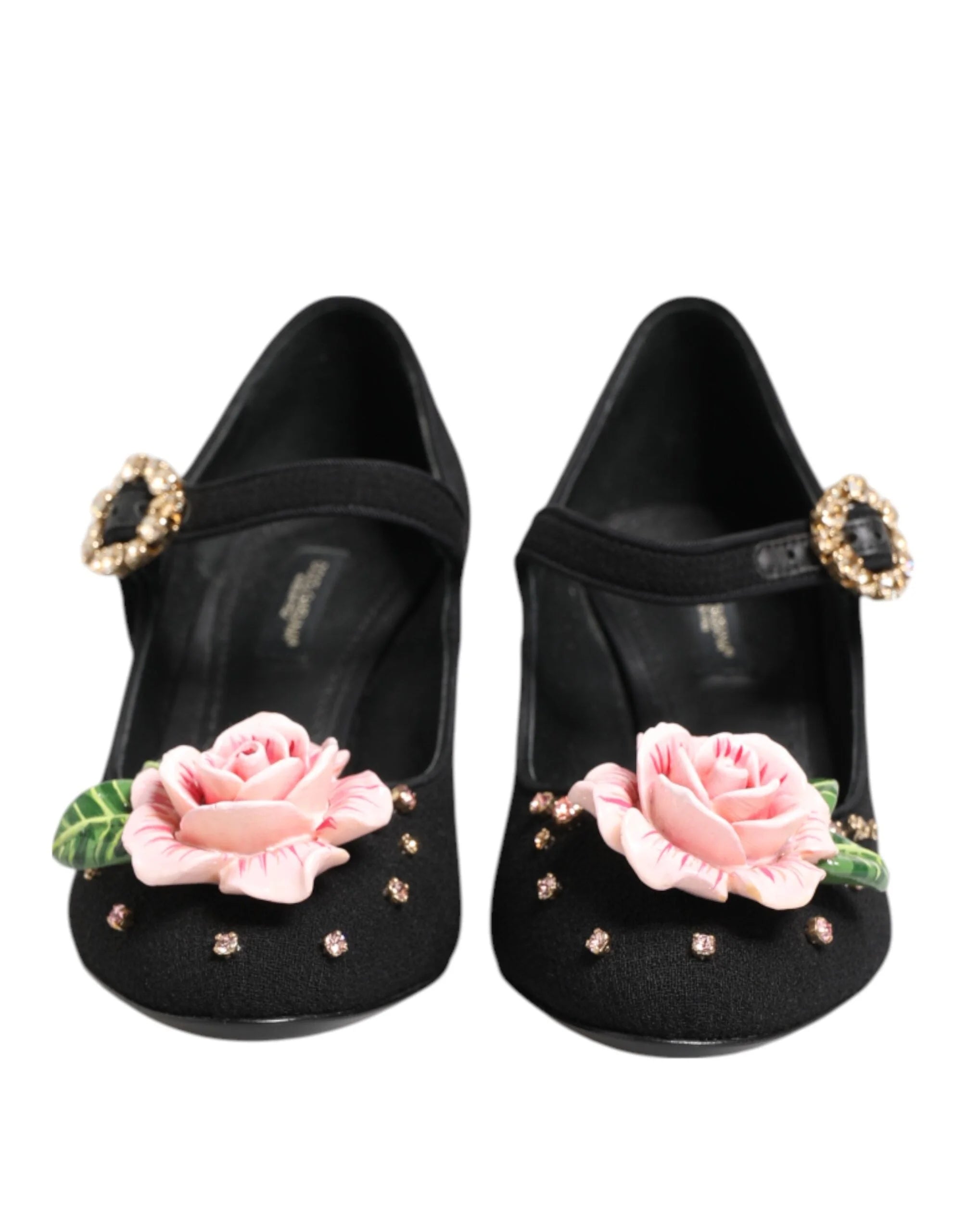 Dolce & Gabbana Black Flower Crystal Embellished Mary Jane Shoes - EU36/US5.5 - Heels