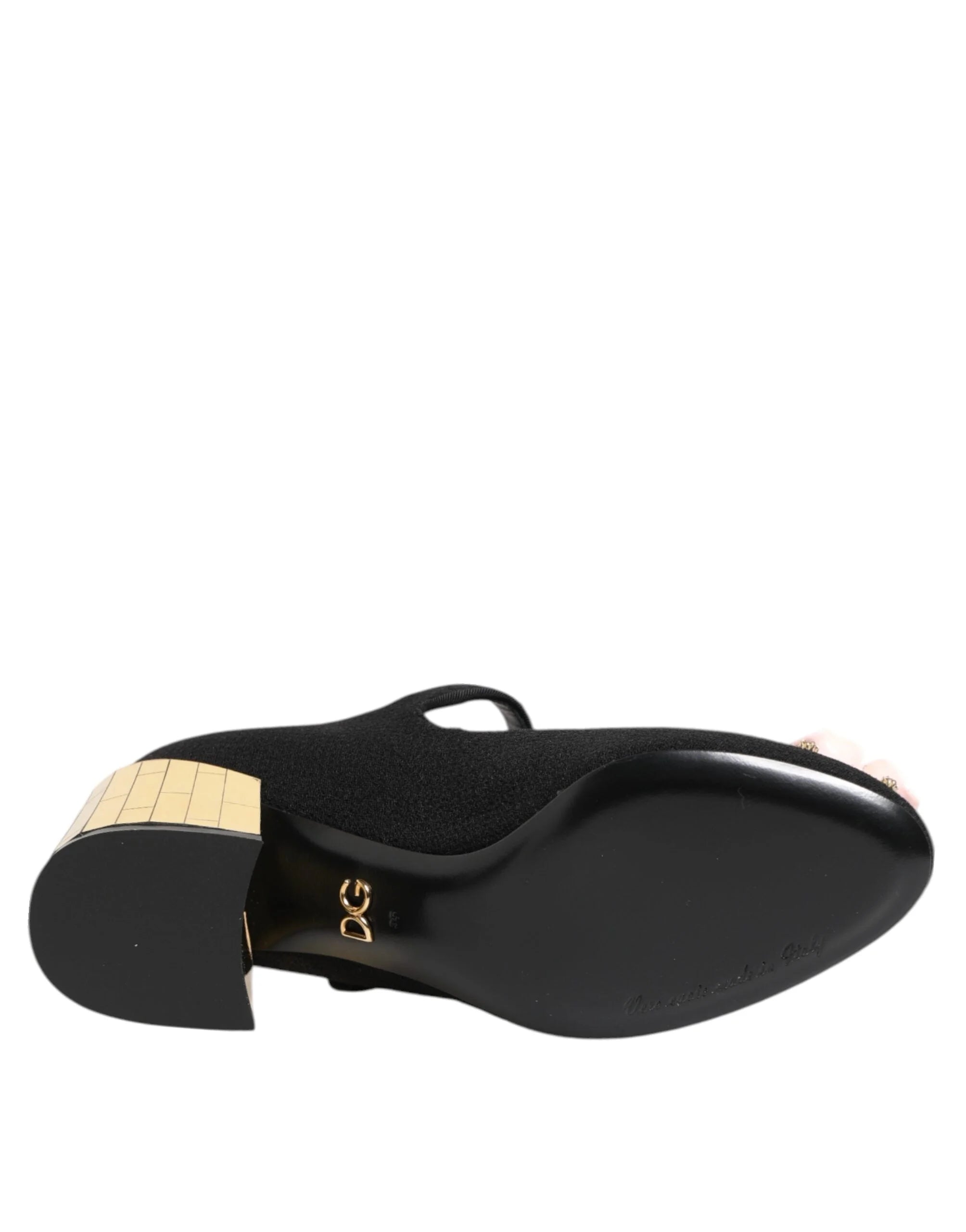 Dolce & Gabbana Black Flower Crystal Embellished Mary Jane Shoes - Heels