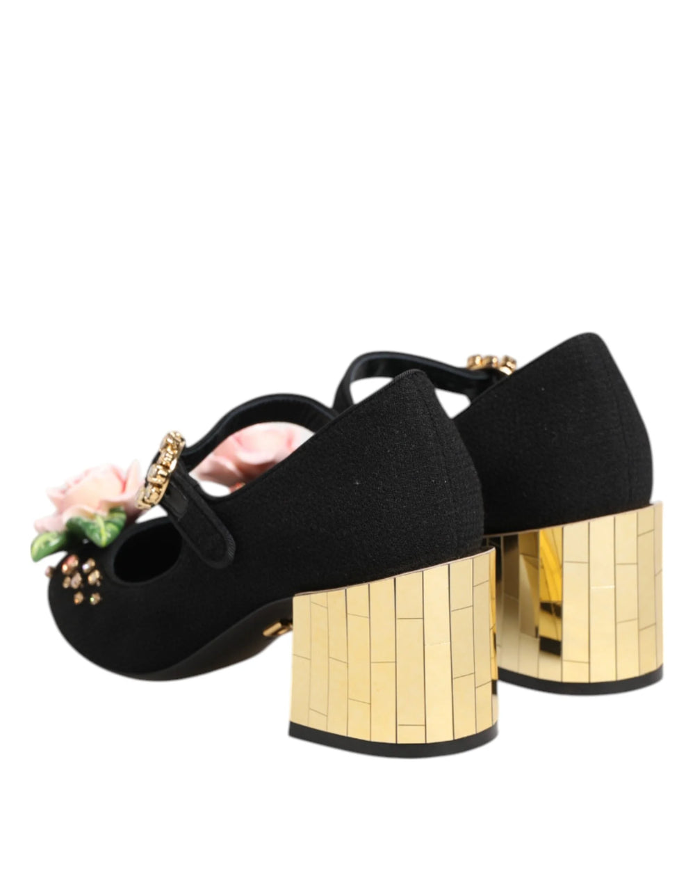 Dolce & Gabbana Black Flower Crystal Embellished Mary Jane Shoes - Heels