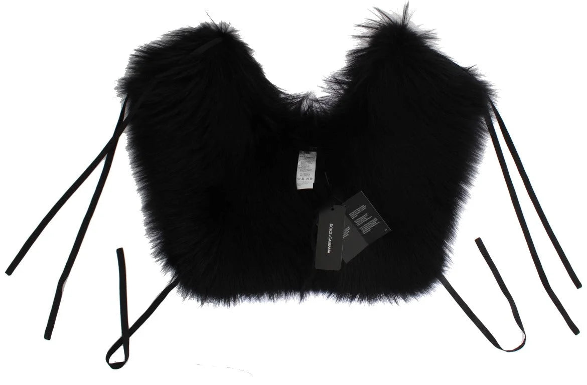 Dolce & Gabbana Black Fox Fur Shoulder Wrap Cover Collar Scarf - Scarves & Shawls