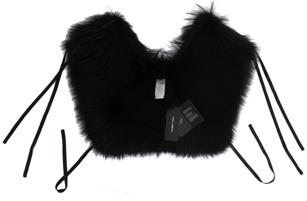 Dolce & Gabbana Black Fox Fur Shoulder Wrap Cover Collar Scarf - Scarves & Shawls