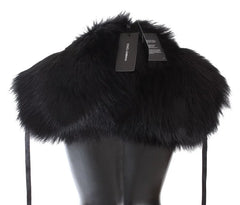 Dolce & Gabbana Black Fox Fur Shoulder Wrap Cover Collar Scarf - Scarves & Shawls