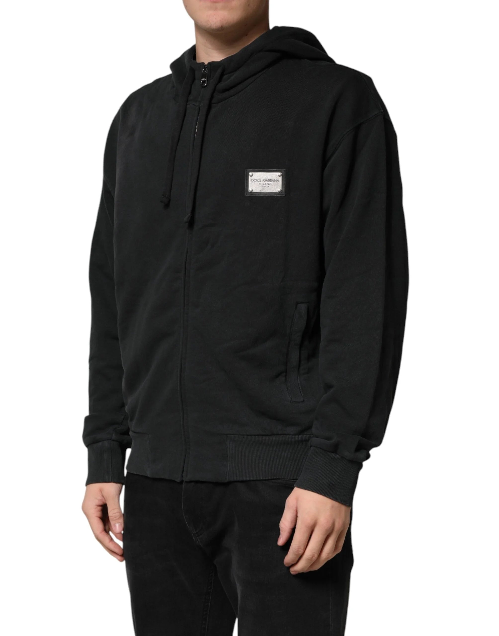 Dolce & Gabbana Black Full Zip Hooded Men Sweatshirt Sweater - IT52 | L