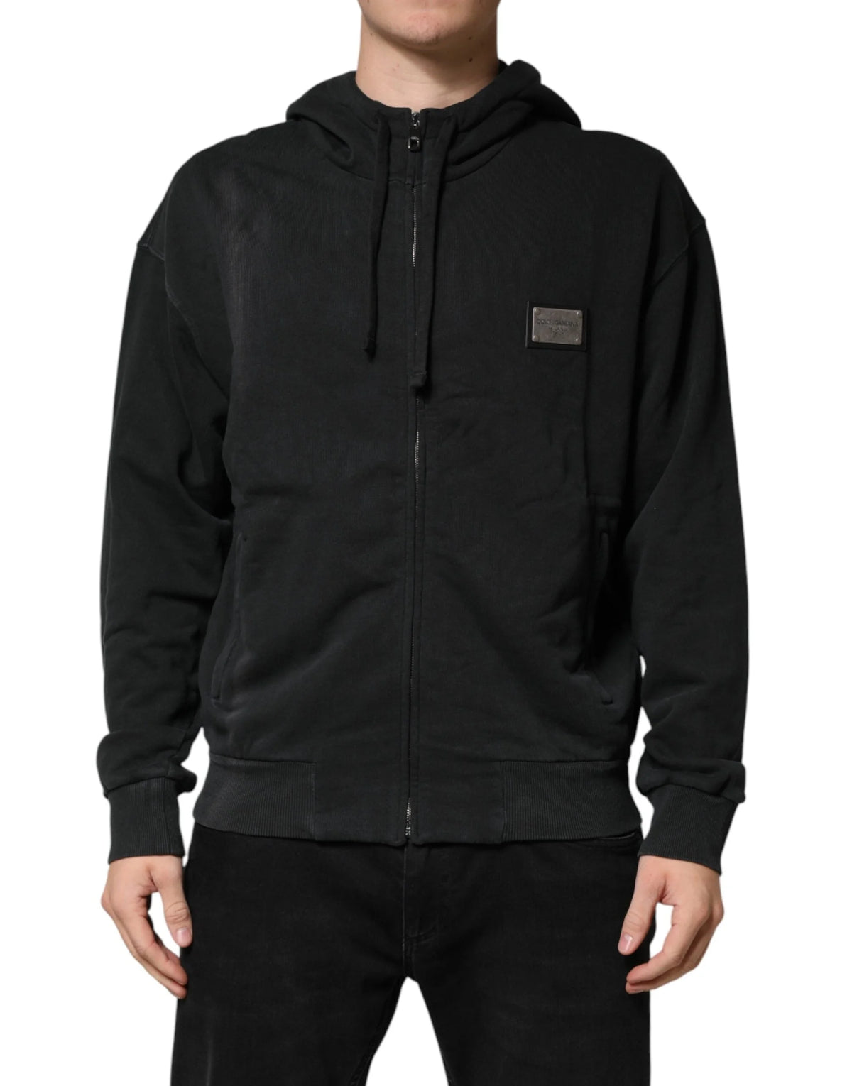 Dolce & Gabbana Black Full Zip Hooded Men Sweatshirt Sweater - IT52 | L