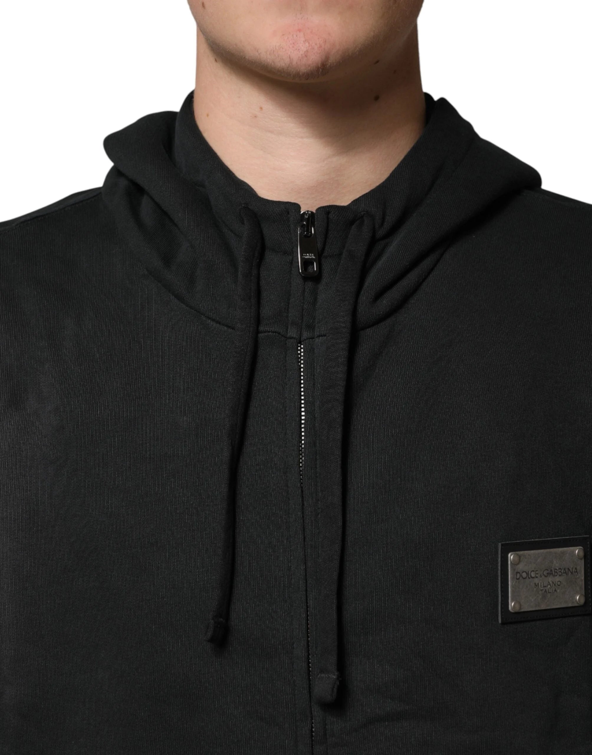 Dolce & Gabbana Black Full Zip Hooded Men Sweatshirt Sweater - IT52 | L