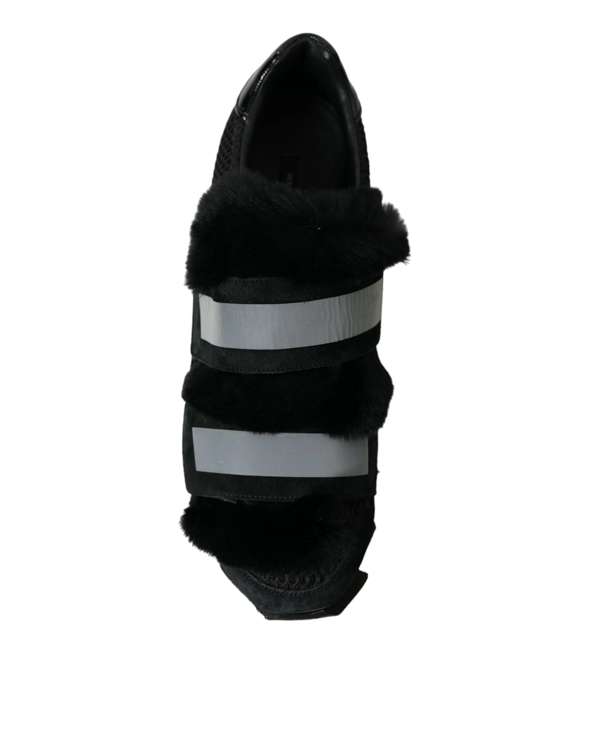 Dolce & Gabbana Black Fur Embellished Suede Sneakers Shoes - EU44/US11 - Sneakers