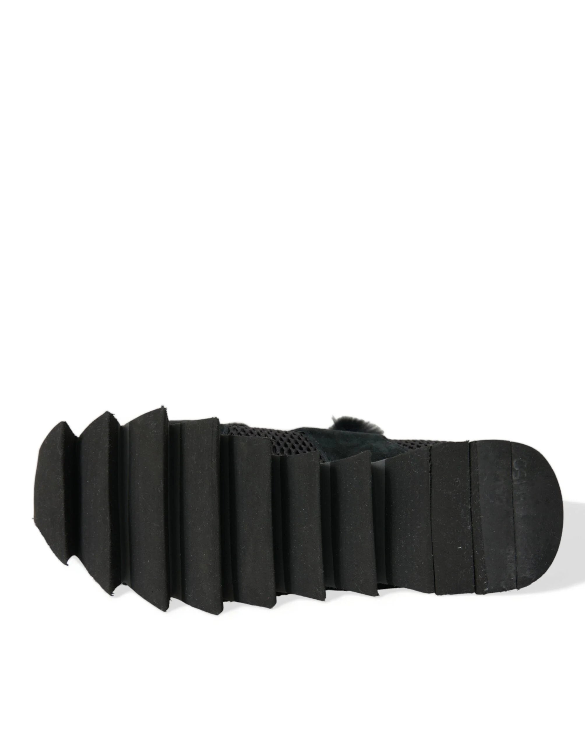 Dolce & Gabbana Black Fur Embellished Suede Sneakers Shoes - EU44/US11 - Sneakers