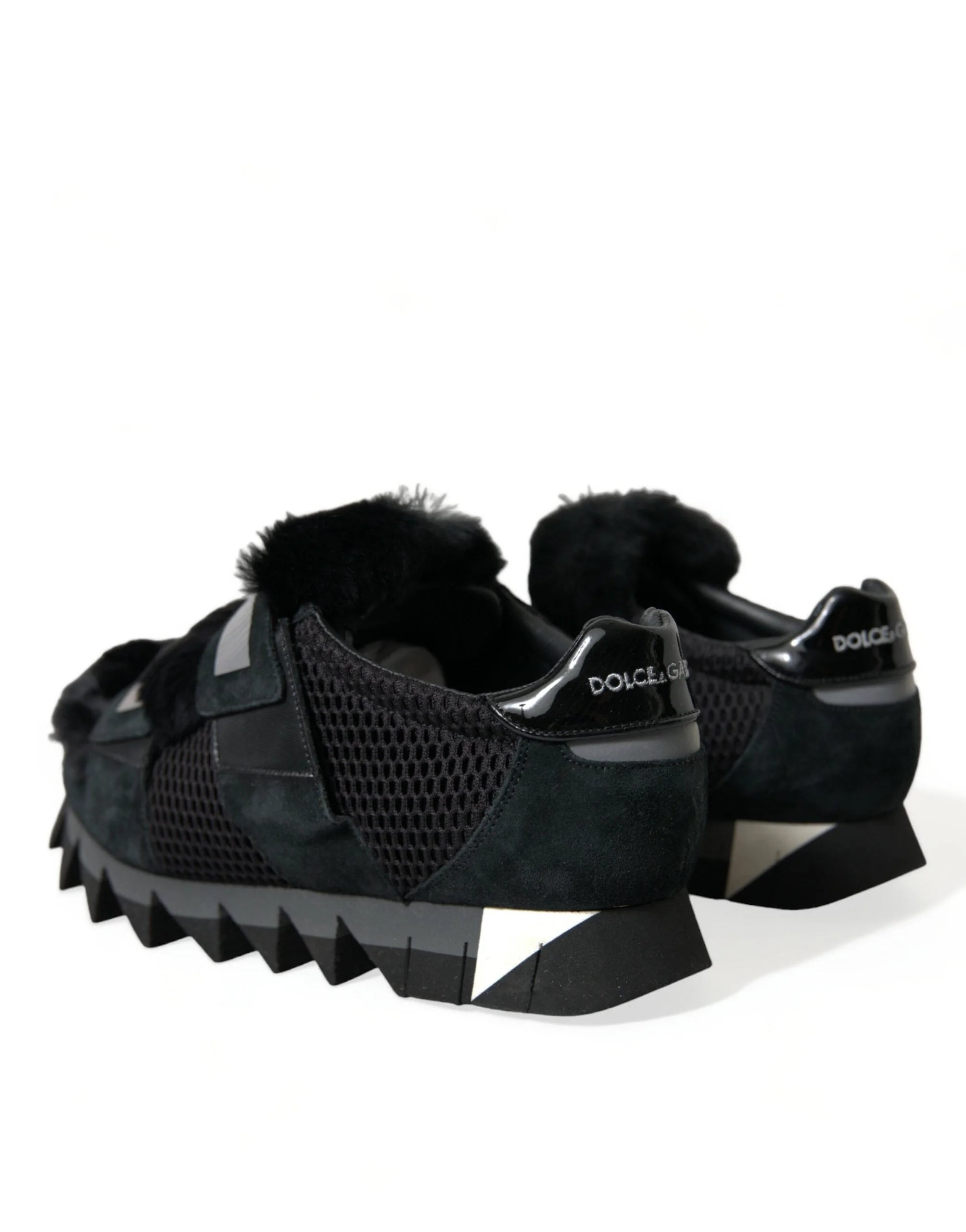 Dolce & Gabbana Black Fur Embellished Suede Sneakers Shoes - EU44/US11 - Sneakers