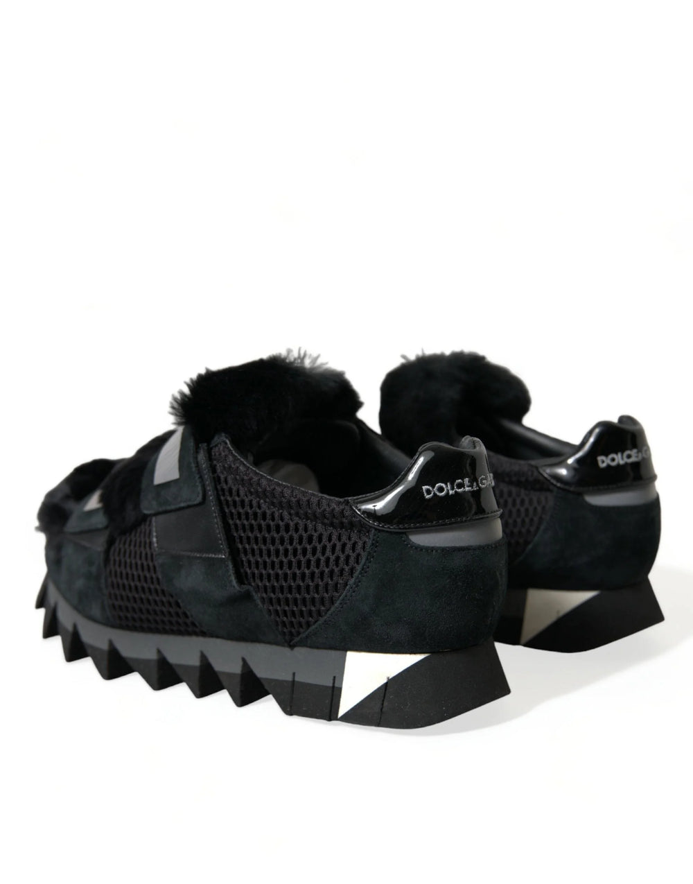 Dolce & Gabbana Black Fur Embellished Suede Sneakers Shoes - EU44/US11 - Sneakers