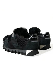 Dolce & Gabbana Black Fur Embellished Suede Sneakers Shoes - EU44/US11 - Sneakers
