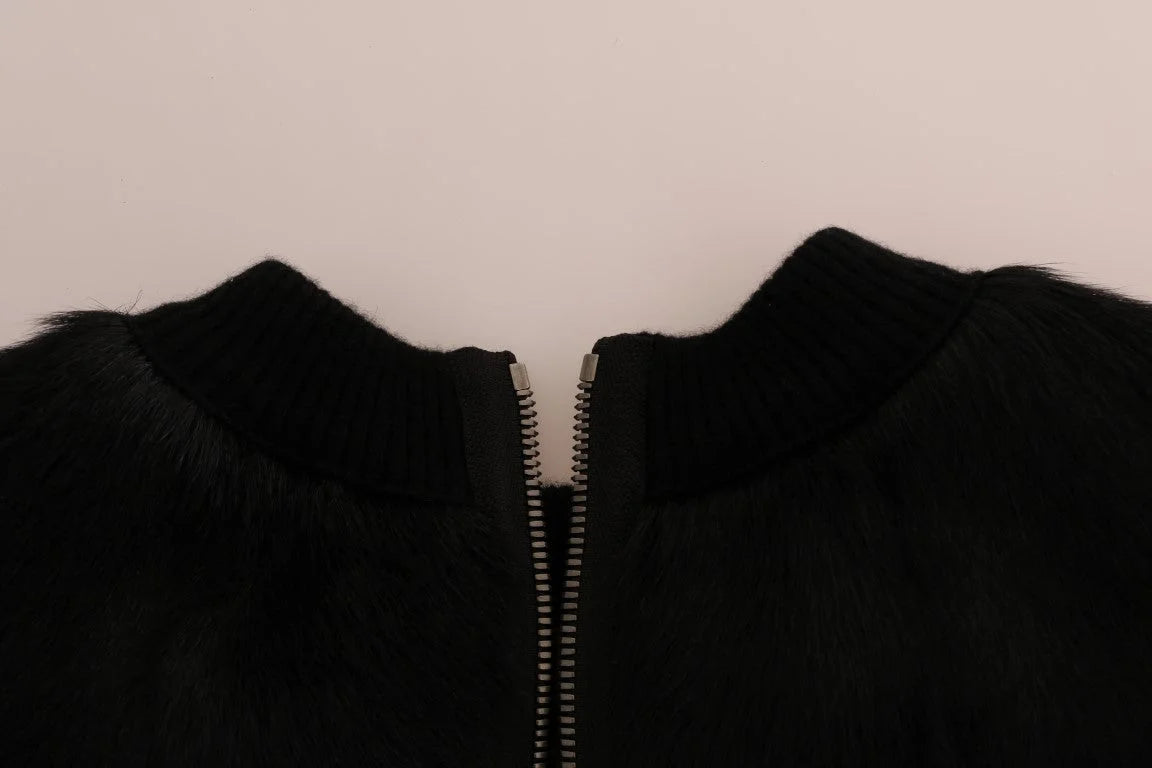 Dolce & Gabbana Black Fur Floral Brocade Zipper Sweater - IT36 | XS - Sweaters