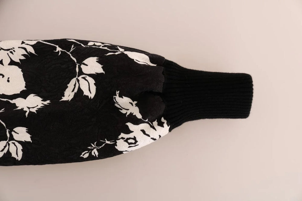 Dolce & Gabbana Black Fur Floral Brocade Zipper Sweater - IT36 | XS - Sweaters
