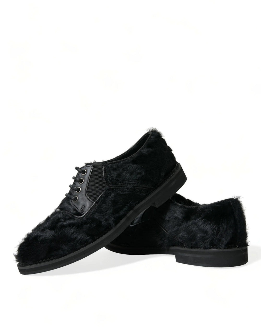 Dolce & Gabbana Black Fur Leather Lace Up Derby Dress Shoes - Shoes