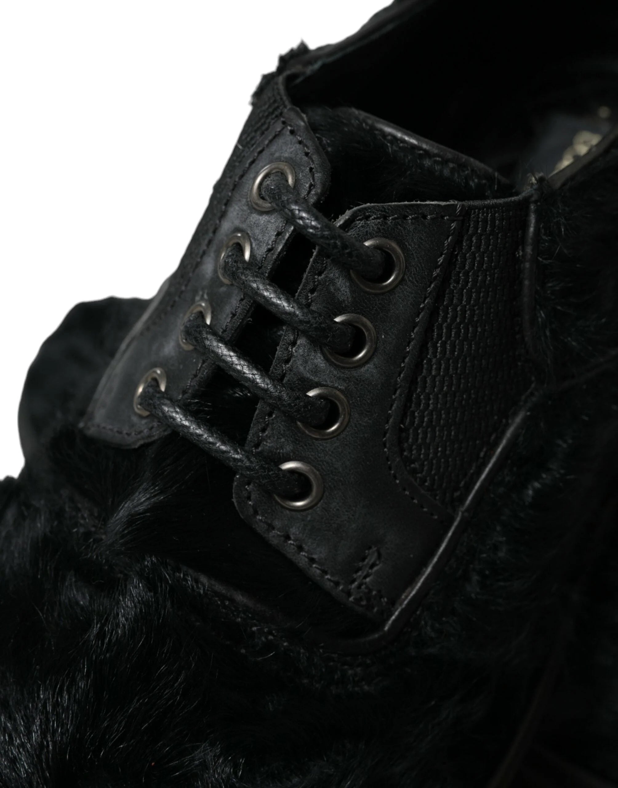 Dolce & Gabbana Black Fur Leather Lace Up Derby Dress Shoes - Shoes