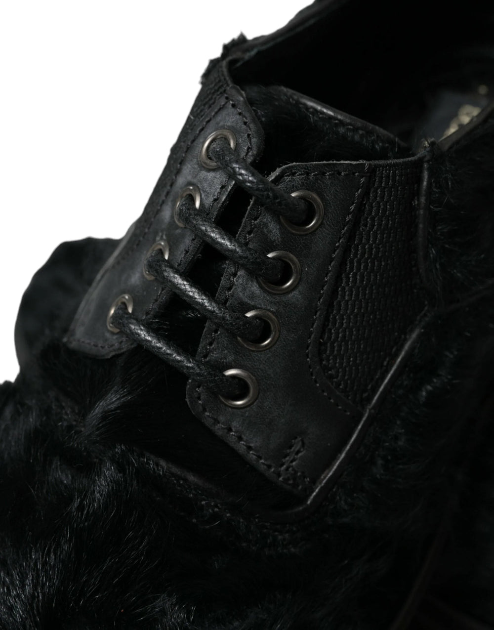 Dolce & Gabbana Black Fur Leather Lace Up Derby Dress Shoes - Shoes