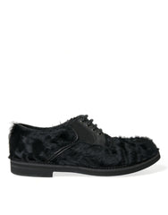 Dolce & Gabbana Black Fur Leather Lace Up Derby Dress Shoes - Shoes