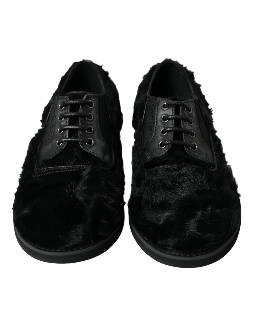 Dolce & Gabbana Black Fur Leather Lace Up Derby Dress Shoes - Shoes