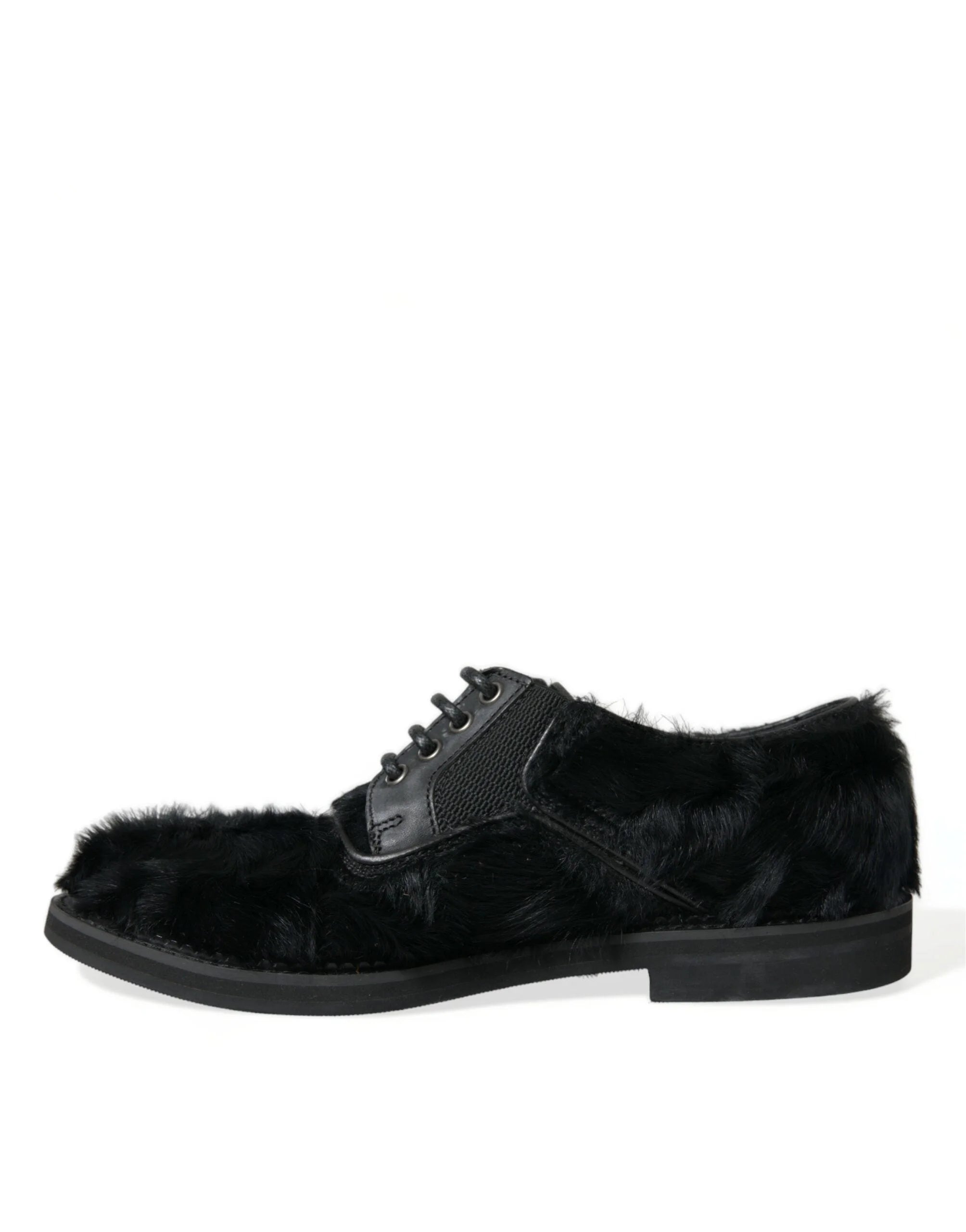 Dolce & Gabbana Black Fur Leather Lace Up Derby Dress Shoes - Shoes