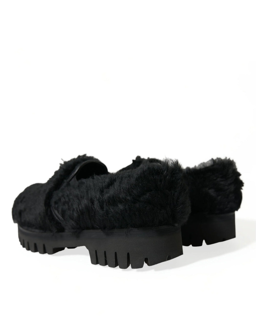 Dolce & Gabbana Black Fur Leather Slippers Dress Shoes - Flats