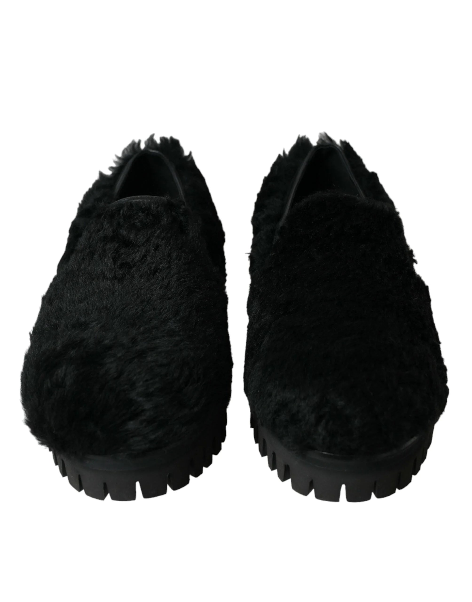 Dolce & Gabbana Black Fur Leather Slippers Dress Shoes - Flats