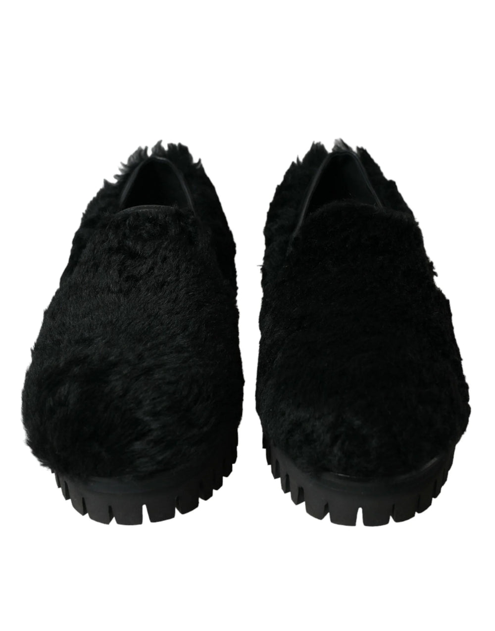 Dolce & Gabbana Black Fur Leather Slippers Dress Shoes - Flats