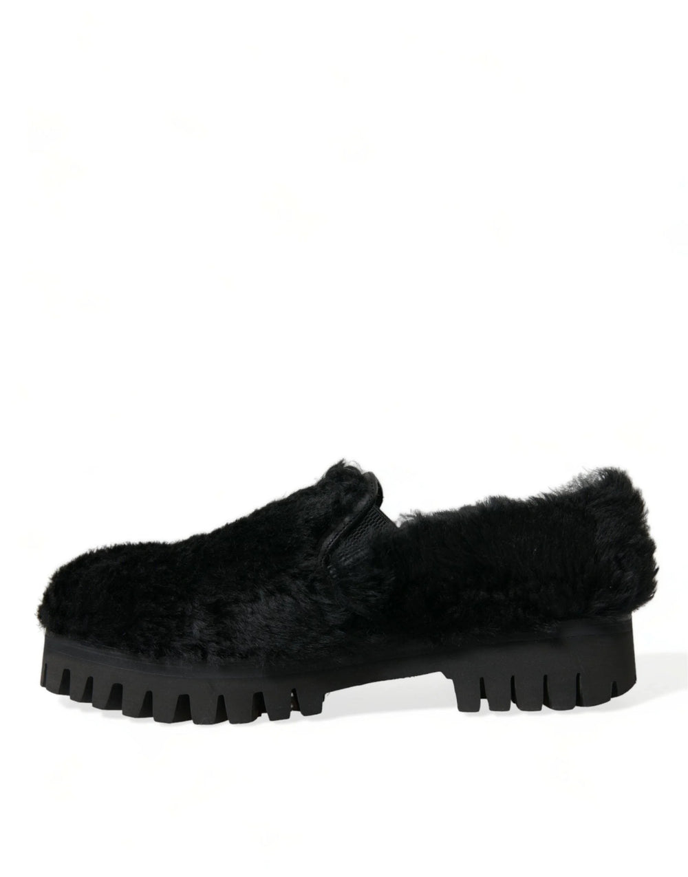 Dolce & Gabbana Black Fur Leather Slippers Dress Shoes - Flats