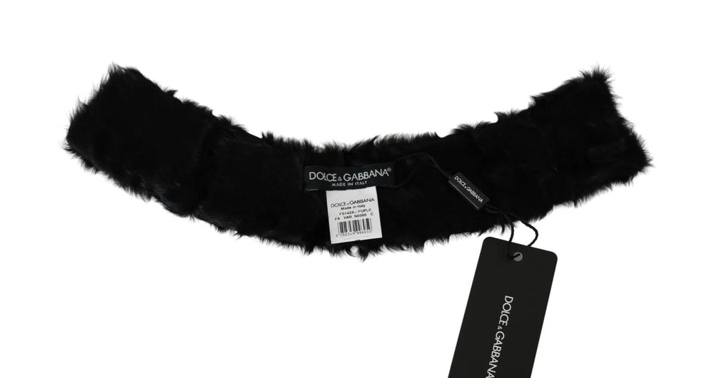 Dolce & Gabbana Black Fur Neck Collar Wrap Lambskin Scarf - Scarves & Shawls
