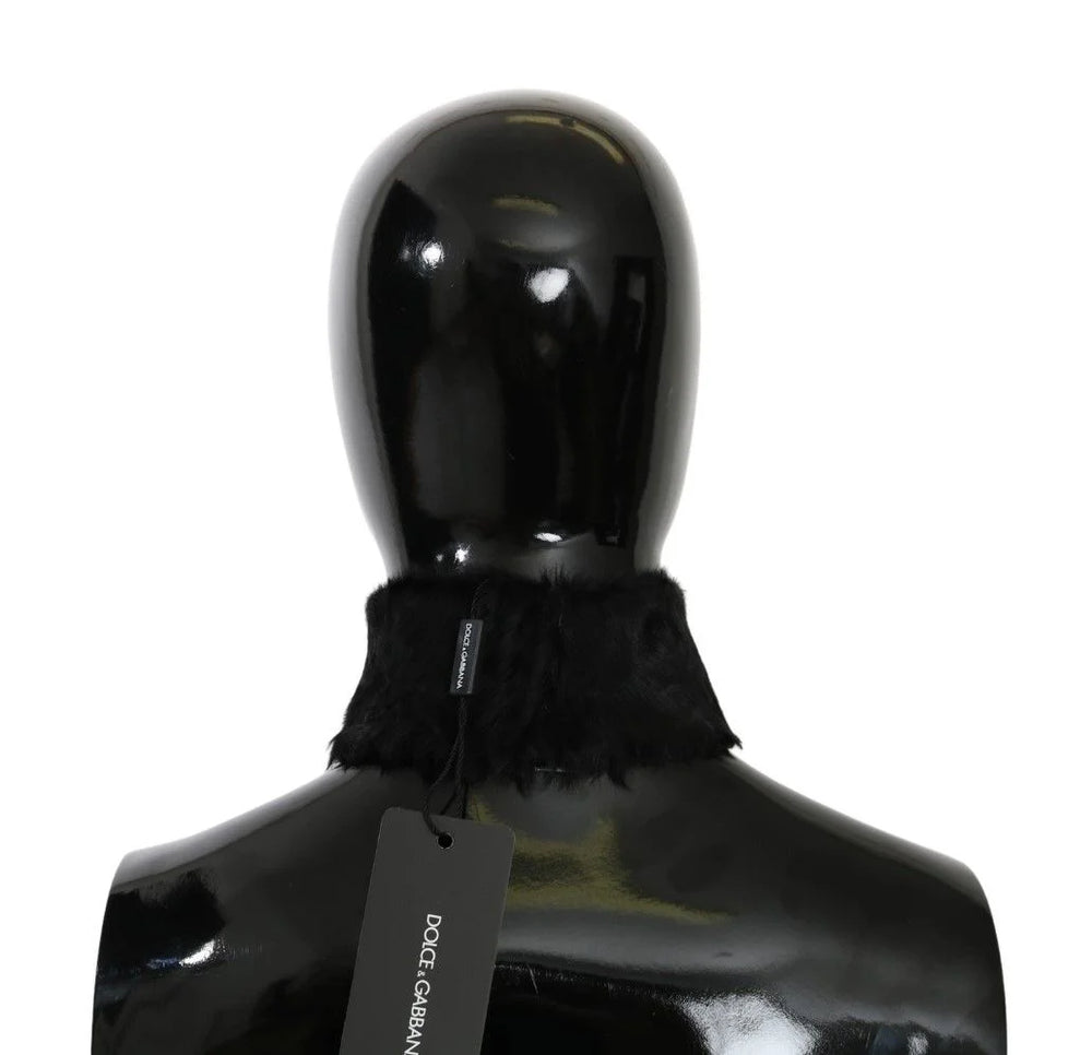 Dolce & Gabbana Black Fur Neck Collar Wrap Lambskin Scarf - Scarves & Shawls