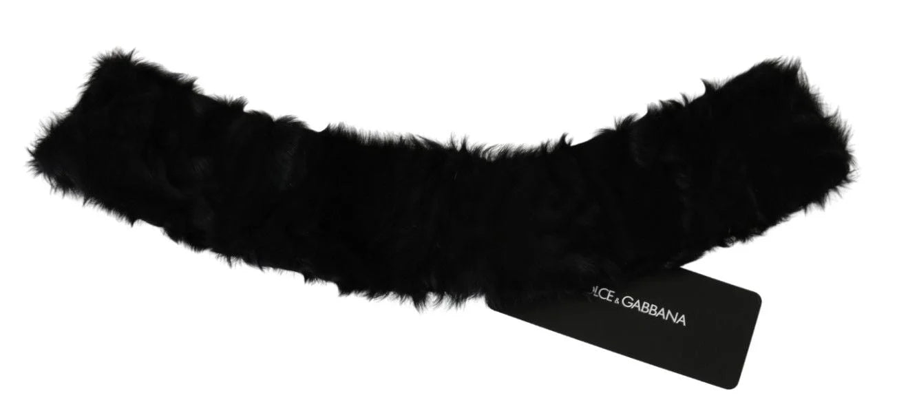 Dolce & Gabbana Black Fur Neck Collar Wrap Lambskin Scarf - Scarves & Shawls