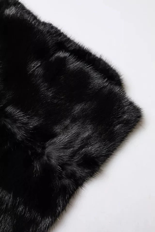 Dolce & Gabbana Black Fur Shawl Neck Wrap Cover Collar Scarf