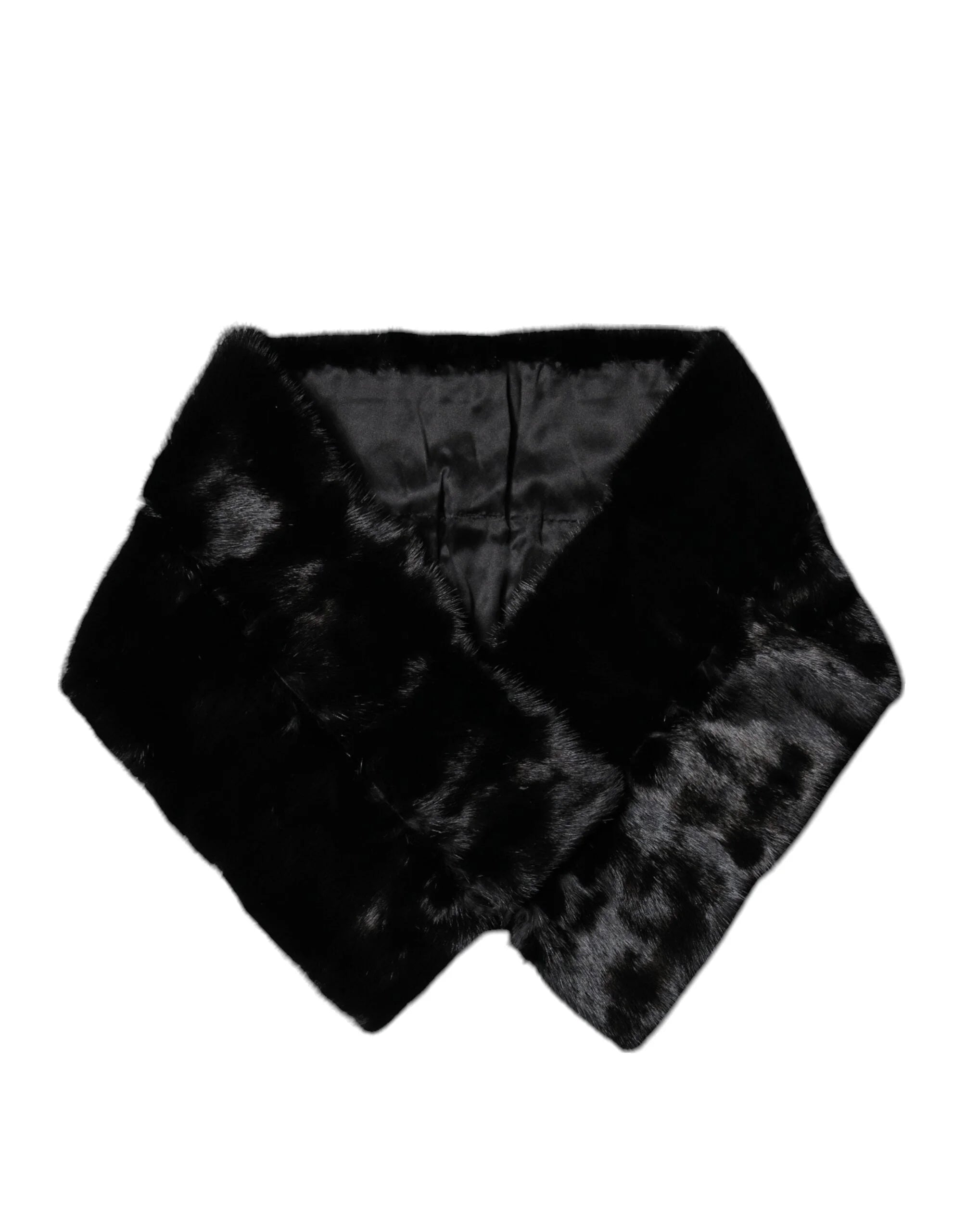 Dolce & Gabbana Black Fur Shawl Neck Wrap Cover Collar Scarf