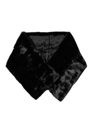 Dolce & Gabbana Black Fur Shawl Neck Wrap Cover Collar Scarf