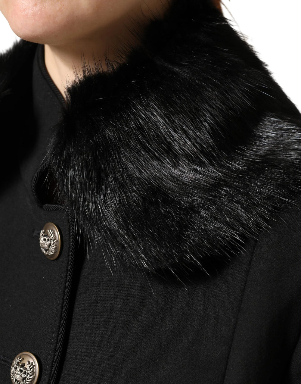 Dolce & Gabbana Black Fur Shawl Neck Wrap Cover Collar Scarf - IT40|S