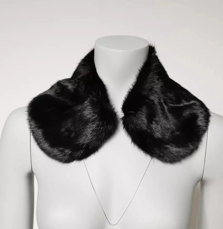 Dolce & Gabbana Black Fur Shawl Neck Wrap Cover Collar Scarf - IT40|S