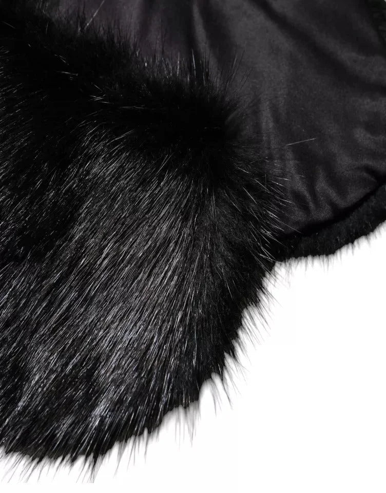 Dolce & Gabbana Black Fur Shawl Neck Wrap Cover Collar Scarf - IT40|S