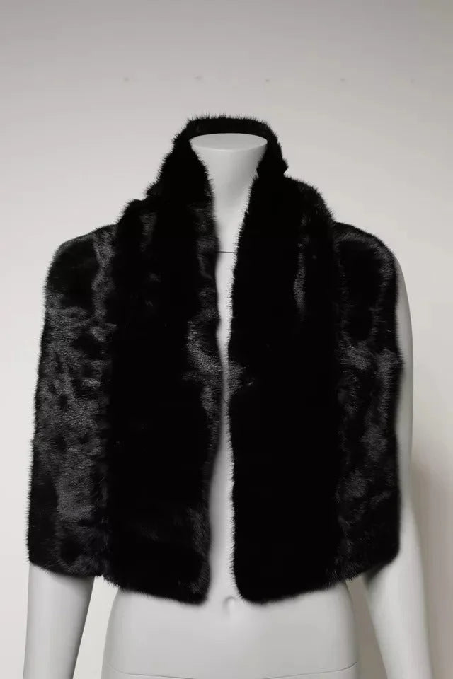 Dolce & Gabbana Black Fur Shawl Neck Wrap Cover Collar Scarf - Scarves & Shawls