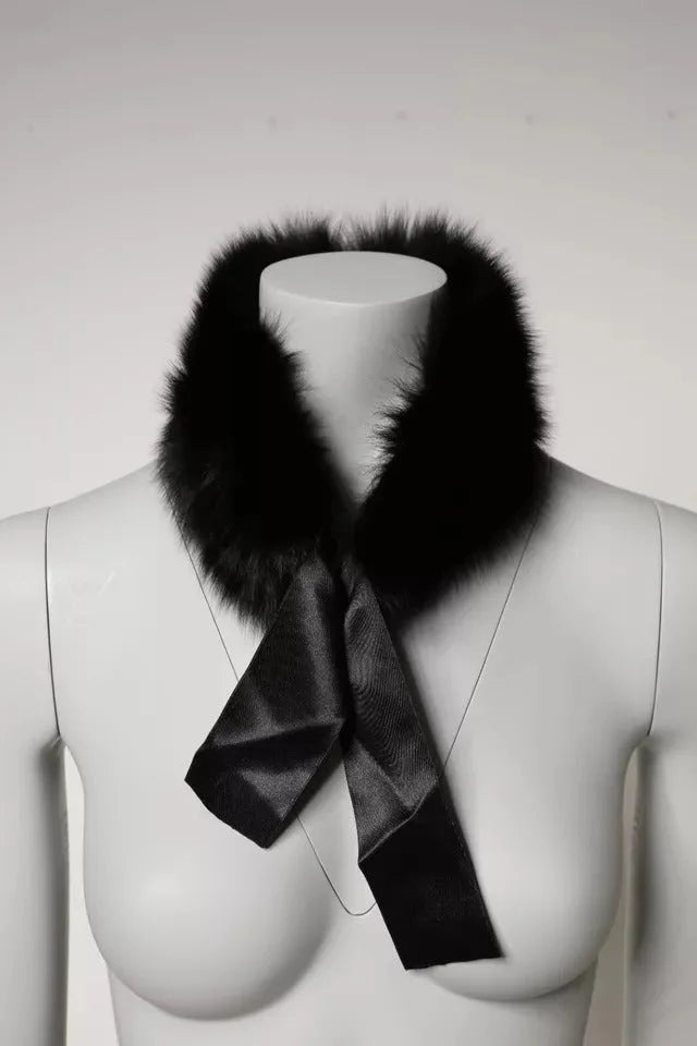 Dolce & Gabbana Black Fur Shoulder Collar Wrap Shawl Scarf - Scarves & Shawls