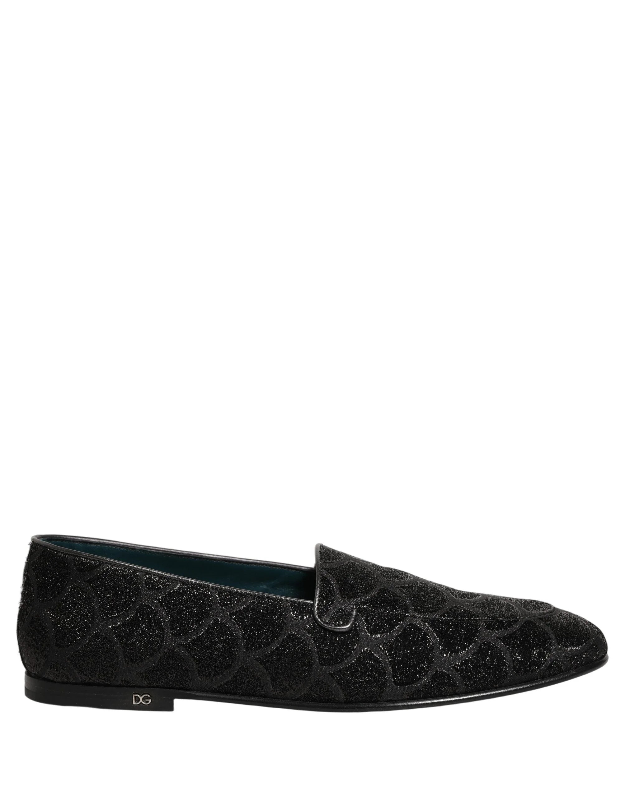 Dolce & Gabbana Black Glitter Brocade Men Dress Loafers Shoes - EU43/US10