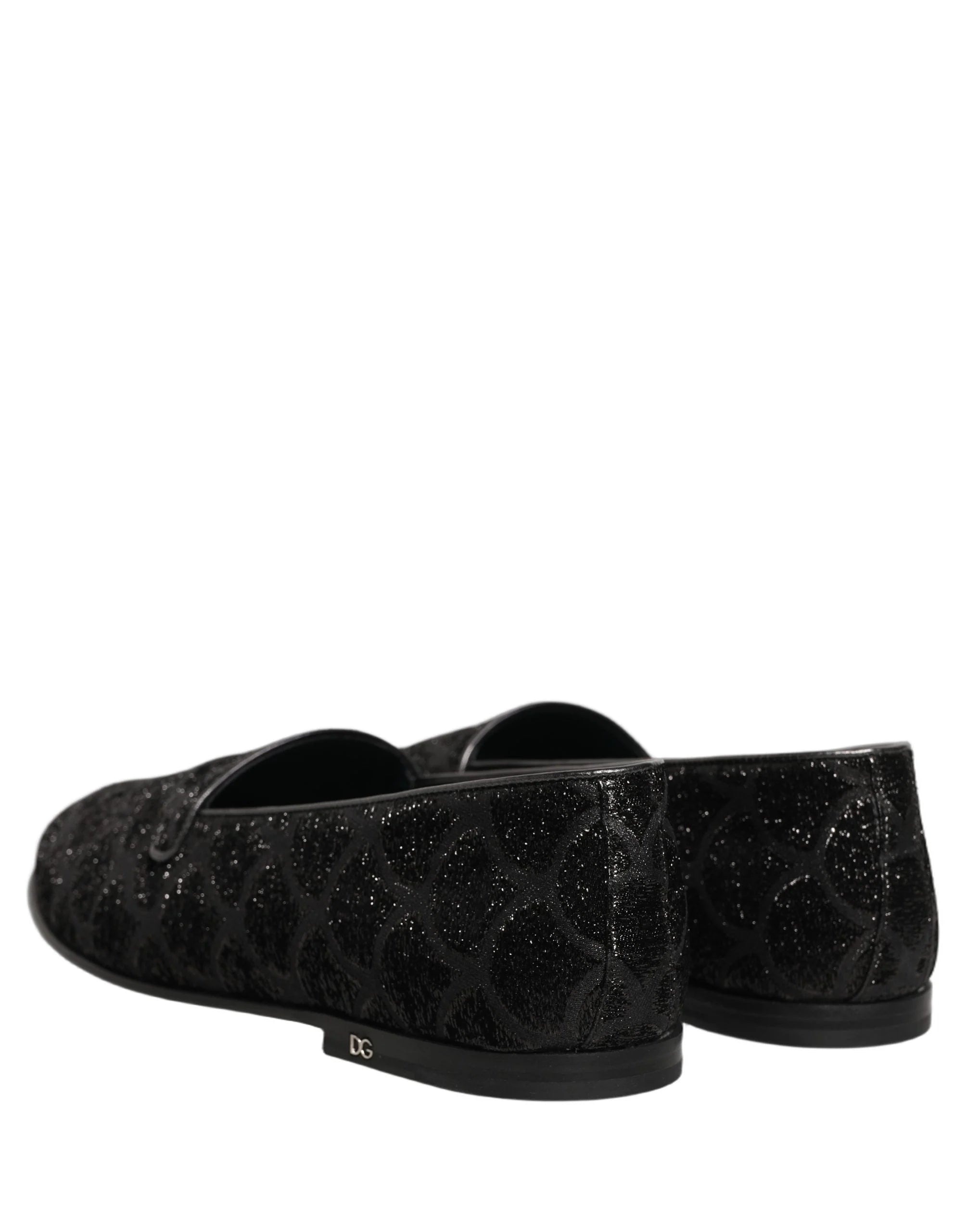 Dolce & Gabbana Black Glitter Brocade Men Dress Loafers Shoes - EU43/US10