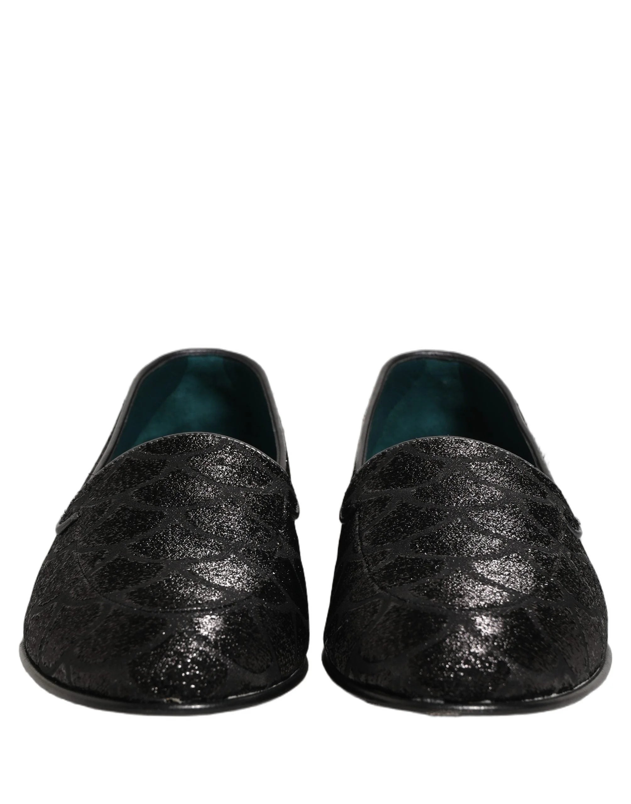 Dolce & Gabbana Black Glitter Brocade Men Dress Loafers Shoes - EU43/US10